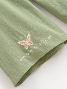 Floral Butterfly Embroidery ,Bohemian Wide Leg Pants ,Boho Trousers