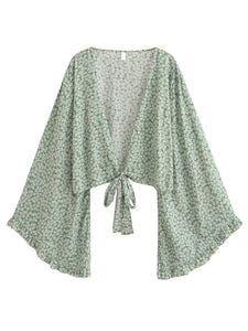 Wild Floral Print ,Short Kimono ,Bikini Cover-ups