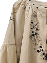 Load image into Gallery viewer, Wild Floral Embroidery ,Linen Cotton Shirts, Lace-up Tassel Boho Blusas
