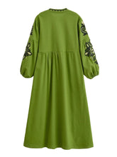 Load image into Gallery viewer, Floral Emberoidery ,Bohemian Maxi Dress ,Linen Cotton Dress

