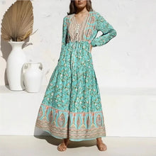 Load image into Gallery viewer, Bohemian Maxi Dresses ,Green Floral ,Summer Boho Dress
