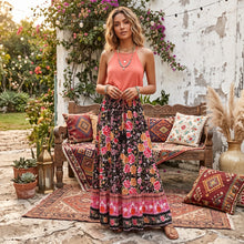 Load image into Gallery viewer, Black Floral Print，Bohemian Skirt，Boho Maxi Skirt
