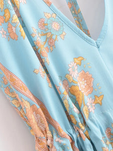 Wild Floral ,Open Back,Strapless Boho Dress