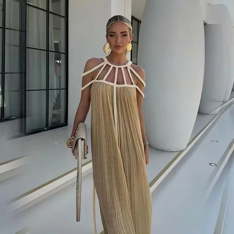 Linen Cotton ,Sexy Knitted Backless, Beach Boho Dress