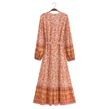 Load image into Gallery viewer, Elegant Floral Print ,Bohemian Maxi Dress ,Holiday Boho Dress
