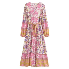 Load image into Gallery viewer, Elegant Floral Print ,Bohemian Maxi Dress ,Holiday Boho Dress
