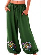 Load image into Gallery viewer, Wild Flower Embroidery ,Linen Cotton Baggy Pants, Bloomers Loose Yoga Trousers
