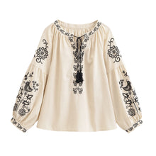 Load image into Gallery viewer, Floral Embroidery, Linen Cotton  Shirts ,Boho Shirt

