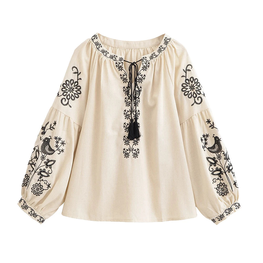 Floral Embroidery, Linen Cotton  Shirts ,Boho Shirt