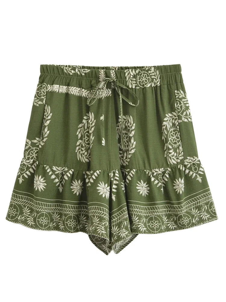 Wild Floral Print ,Short Pants with Pockets, Boho Shorts
