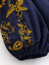 Load image into Gallery viewer, Bird Floral Embroidered ,Linen Cotton Blouse ,Lace-up Tassel Boho Shirt
