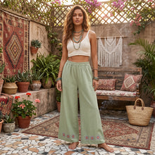 Load image into Gallery viewer, Wild Floral Embroidery ,Bohemian Wide Leg Pants,Boho Trousers

