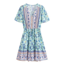 Load image into Gallery viewer, Wild Floral Print, Summer Bohemian Mini Dress,Vacation Boho Dress
