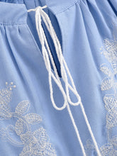 Load image into Gallery viewer, Wild Floral Embroidery ,Linen Cotton Shirts, Lace-up Tassel Boho Blusas
