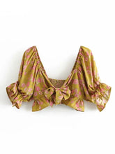 Load image into Gallery viewer, Boho Crop Tops ,Yellow Bow Tie
