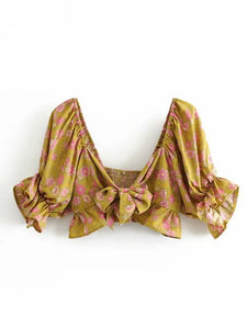 Boho Crop Tops ,Yellow Bow Tie