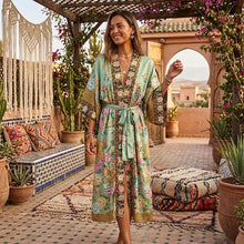 Load image into Gallery viewer, Boho Kimono ,Bikini Cover-Ups,Green Peacock Print
