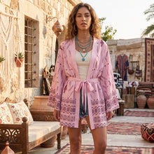 Load image into Gallery viewer, Pink Floral Print ,bohemian Robe,Boho Kimono
