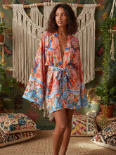 Load image into Gallery viewer, Floral Print ,Bohemian Kimono Robe ,Boho Bikini Cover-ups
