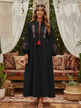 Load image into Gallery viewer, Retro Floral Emberoidered ,Lantern Sleeve Maxi Dress, Boho Dress
