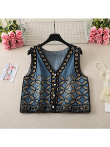 Denim Embroidery ,Suspender Vest ,Sequin Vest Waistcoat