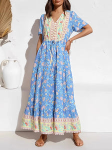 Blue Floral Print,Bohemian Maxi Dress,Boho Dress