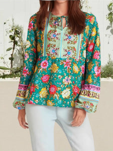 Green Floral Print,Bohemian Blouse Shirts ,Boho Tops