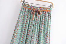Load image into Gallery viewer, Green Floral Two Piece Outfits,Rayon Cotton Boho Sets
