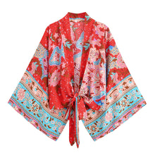 Load image into Gallery viewer, Peacock Floral Print,Short Kimono , Boho Cover-ups
