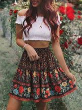 Load image into Gallery viewer, Floral Print Beach ,Bohemian Pleated Skirt,Boho Mini Skirt

