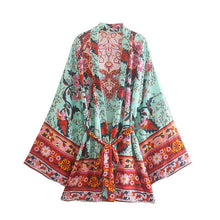 Load image into Gallery viewer, Peacock Floral Print ,Boho Kimono,bohemian Short Robe Kimono
