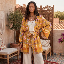 Load image into Gallery viewer, Boho Short Robe, Kimono Robe,Alisa Yellow Floral
