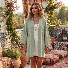 Load image into Gallery viewer, Flowers and Bees Embroidery, Beach Bohemian Kimono,Boho Bikini Cover-ups
