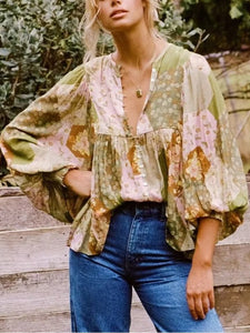 Multi Floral Print ,Boho Shirts,Bohemian Blouse