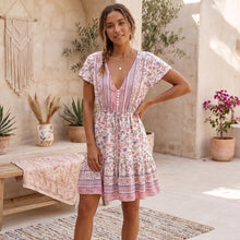 Load image into Gallery viewer, Floral Print ,Bohemian Mini Dress ,Boho Dress
