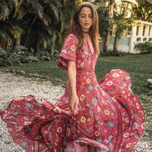 Load image into Gallery viewer, Peacock Floral Print,Bohemian Maxi Sundress, Boho Dress
