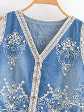 Load image into Gallery viewer, Denim Embroidery ,Suspender Vest ,Sequin Vest Waistcoat
