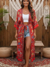 Load image into Gallery viewer, Red Peacock Floral ,bohemian Kimono,Boho Maxi robe
