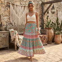 Load image into Gallery viewer, Floral peacock printed ,Boho skirt ,Vintage Maxi skirt
