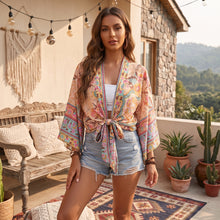 Load image into Gallery viewer, Peacock Floral Print,Short Kimono , Boho Cover-ups
