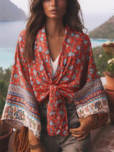 Load image into Gallery viewer, Bohemian Kimono, Boho Bikini Cover-ups,Red Floral
