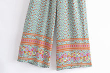 Load image into Gallery viewer, Green Floral Two Piece Outfits,Rayon Cotton Boho Sets
