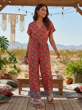 Load image into Gallery viewer, Red Floral Print , Boho Jumpsuit,Bohemian Rompers
