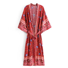 Load image into Gallery viewer, Boho Robe, Kimono Robe,Nova Red Floral
