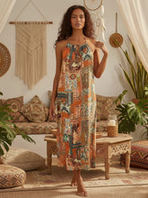 Load image into Gallery viewer, Floral Print, Backless Sexy Maxi Dress,Boho Dress with Pockets
