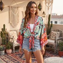 Load image into Gallery viewer, Peacock Floral Print,Short Kimono , Boho Cover-ups
