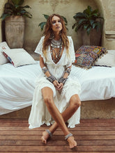 Load image into Gallery viewer, White Lace Cotton Bohemian Maxi Dress ,Boho Sundress
