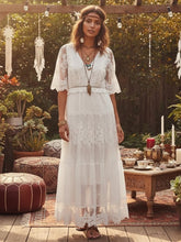 Load image into Gallery viewer, White Lace Embroidery,Bohemian Maxi Dress,Wedding Dress

