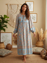 Load image into Gallery viewer, Grey Floral Print,Bohemian Maxi Dress,Boho Dress
