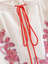 Load image into Gallery viewer, Wild Floral Embroidery ,Linen Cotton Shirts, Lace-up Tassel Boho Blusas
